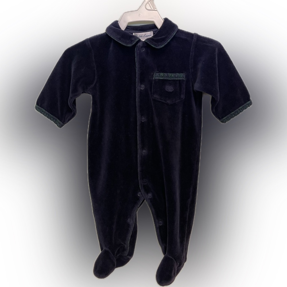 Ralph Lauren Navy Velour Footed One-Piece